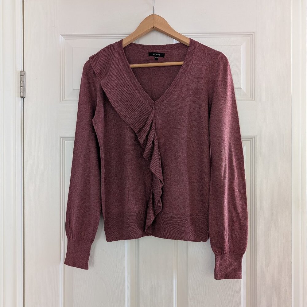 RW&CO ruffle V neck sweater dusty pink size XS